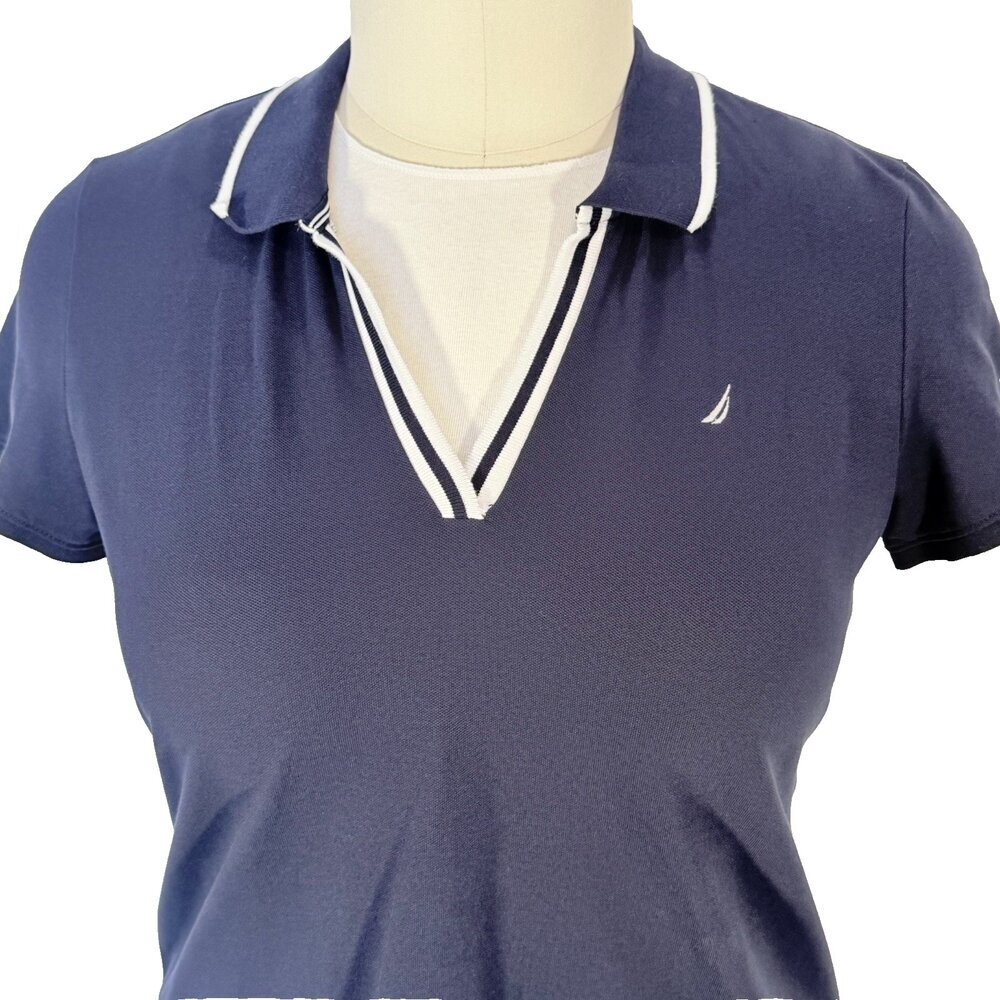 Nautica Women's XXL Polo Shirt Navy Collared Short Sleeve Pique Cotton - Picture 3 of 10